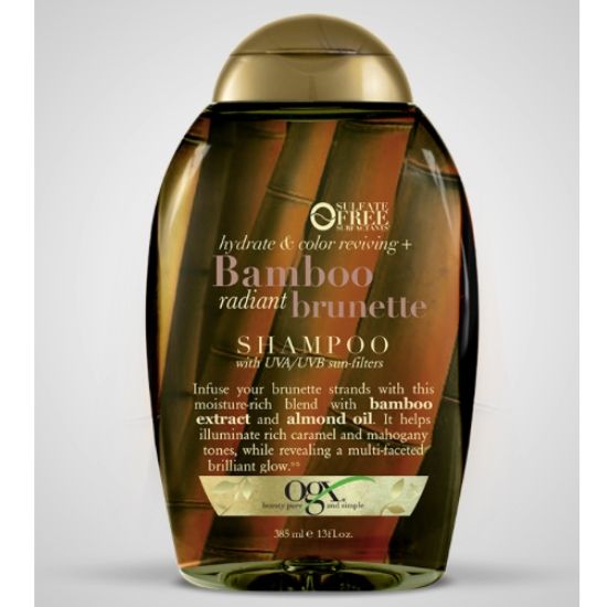 茶色いボトルのOGXシャンプー　Bamboo brunette